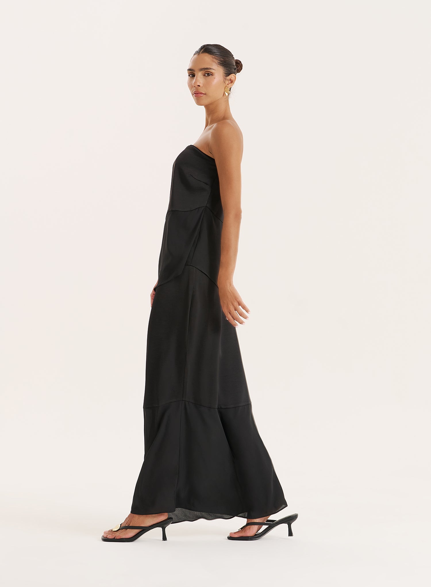 Black Satin And Chiffon Maxi Skirt